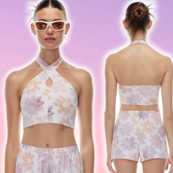 SUNDAY BEST Amie Twisted Halter Tank Sz Small White Poetic Pink - Picture 1 of 6